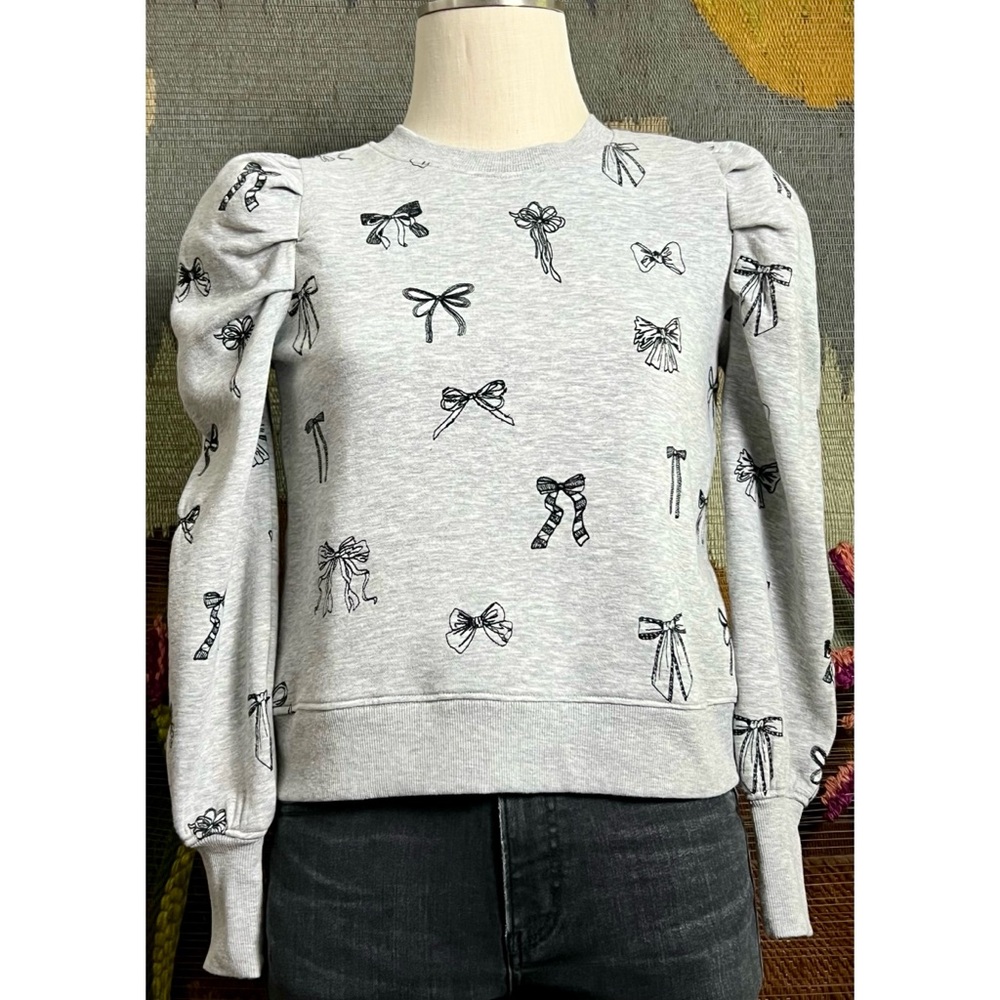Anthropologie Embroidered Bow Sweatshirt XS